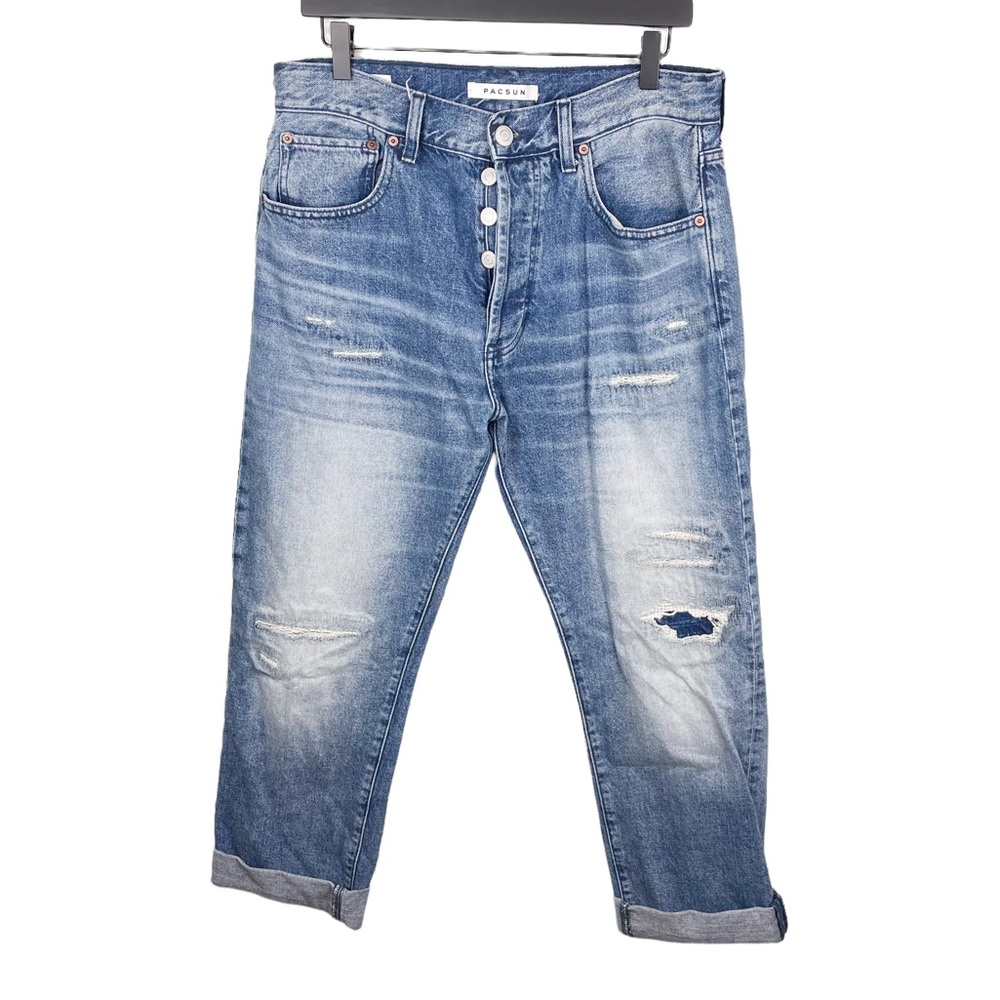 Pacsun Men's Vintage Loose Distressed Ripped Denim Jeans Waist Size 32